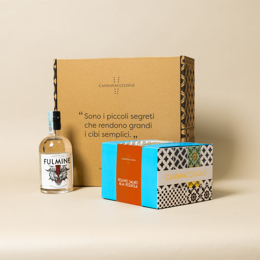 Box regalo Aperibeach con gin Fulmine e confezioni Cannavacciuolo