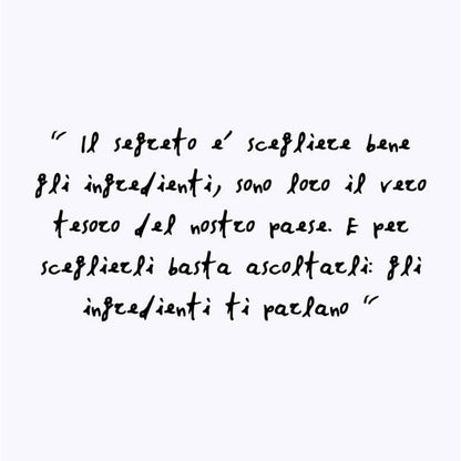 Pagina con citazione manoscritta dal libro Il piatto forte è l'emozione